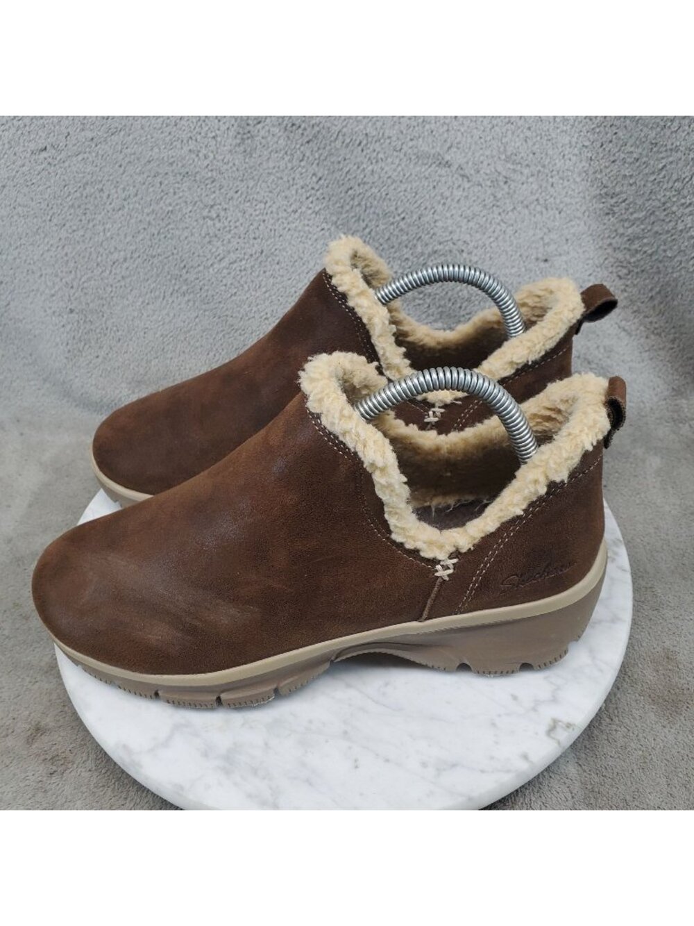 Skechers Shoes Womens Size 8 Relaxed Fit Brown Textile Slip On Ankle Boots